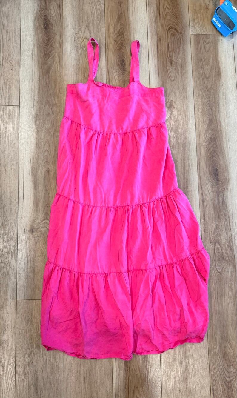 The Drop Womens Pink Tiered Maxi Dress Strappy Sleeves Tencel Lyocell Medium